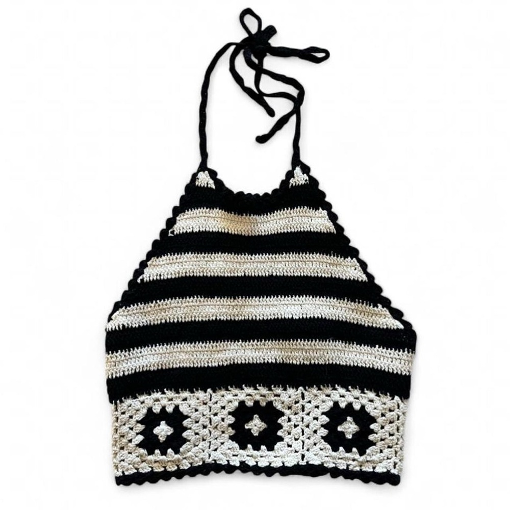 Black and White Crochet Halter Tank Top